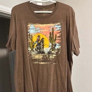 Chaps Brown Short Sleeve Tee with Western Graphic